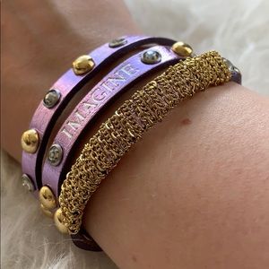 Good Works Imagine Rhinestone Leather Bracelet
